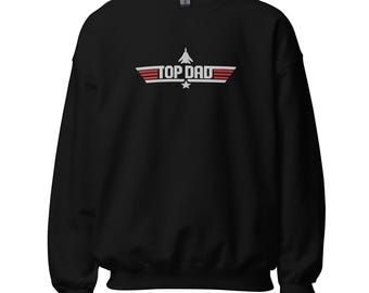 Top Dad Embroidered Jet Sweater – Aviation Gift for Fathers – Fighter Jet Design Warm Pullover for Jet-Loving Dads