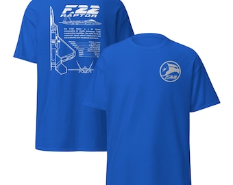 F-22 Raptor Fighter Jet T-Shirt – Embroidered Logo & Infographic Print – Stealth Jet Military Gift for Aviation Fans and Pilots