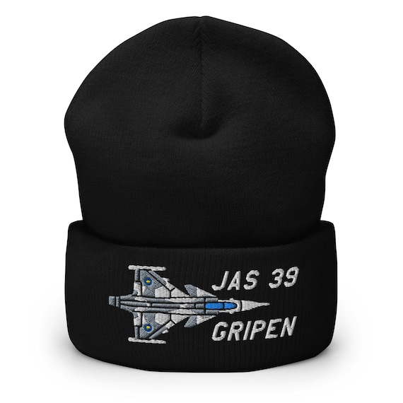 Saab JAS 39 Gripen Swedish Fighter Jet Embroidery Cuffed Beanie