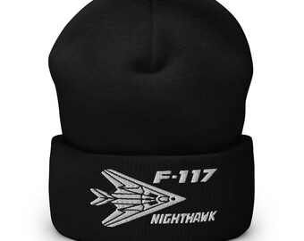 F-117 Nighthawk Stealth Attack Aircraft Embroidery Cuffed Beanie Hat