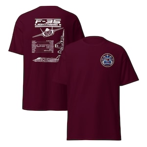 F-35 Lightning II Fighter Jet T-Shirt – Embroidered Logo & Infographic Views – Stealth Jet Gift for Military and Aviation Lovers