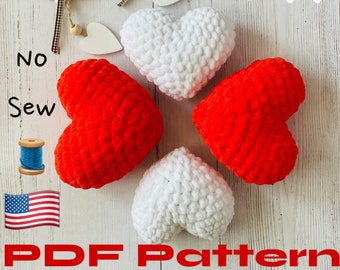 CROCHET PATTERN & VIDEO. No Sew Crochet Heart Pdf. Valentine Day Pattern. Mothers Day Gift. Handmade Plush Heart. English Pattern Tutorial