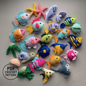 25 in 1 Aquarium Crochet Pattern PDF: Tropical Reef Fish. Amigurumi Ocean Animals