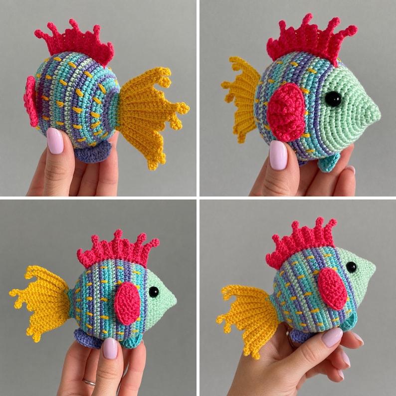 10-i-1-virkmönster för akvarier i PDF-format. 10-i-1-amigurumi med havsdjur. Fisk, mussla, sjöstjärna, snigel, sjögräs bild 2