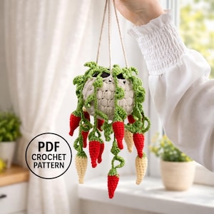 Chili Pepper Hanging Crochet Pattern PDF. Amigurumi Vegetable Plant. Kitchen Decor