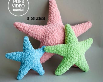 Wzór na szydełkową rozgwiazdę. Pluszowa rozgwiazda amigurumi DIY. Zwierzęta oceaniczne. Samouczek w formacie PDF i wideo