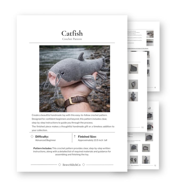 Catfish Crochet Pattern PDF. Amigurumi River Fish Toy. DIY Freshwater ...