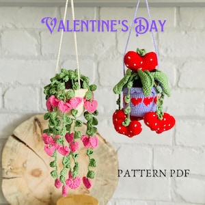 Motif végétal au crochet PDF. Mini pot de fleurs suspendu. Cadeau de la Saint-Valentin. Plante pour voiture au crochet. Décoration de cuisine au crochet. Tutoriel sur le modèle américain