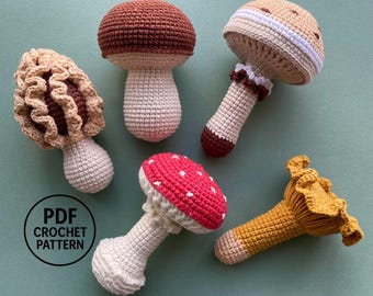 Mushroom Crochet Pattern PDF. Amigurumi Forest Set. Morel. Porcini. Button. Fly Agaric. Chanterelle. Woodland Decor. Digital Download