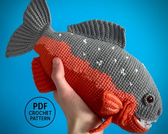 Piranha Crochet Pattern PDF. Realistic River Fish. DIY Amigurumi Toy. Fishing Decor. River Animals