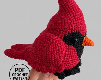 Northern Cardinal Crochet Pattern.  Amigurumi Bird PDF. Woodland Animal.  Forest Decor. Shelf Sitter.  Easy Crochet Gift