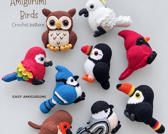 Amigurumi Birds Crochet Pattern PDF. 9 in 1 Bird Bundle. Tropical and Woodland Birds. Crochet Animal Toys