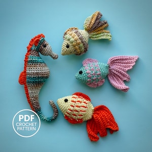 Crochet Ocean Animals Pattern PDF. DIY Seahorse & Goldfish. Sea Life Amigurumi