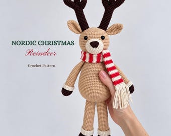 Christmas Reindeer Crochet Pattern. Reindeer Amigurumi PDF. Nordic Christmas. Scandinavian Design. Christmas Tree Decor