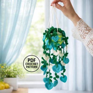 Heart Hanging Plant Crochet Pattern PDF. Kitchen Decor. Amigurumi Wall & Window Ornament