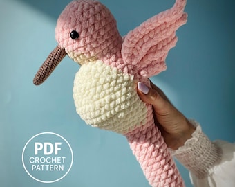 Hummingbird  Crochet Pattern PDF. DIY Plush Animal. Large Amigurumi. English Tutorial