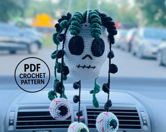 Skull  Plant Crochet Pattern PDF. DIY Halloween Spooky Car Decor. Creepy Eyeball Amigurumi