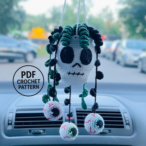 Patrón de ganchillo de planta calavera en PDF. Decoración espeluznante para coche de Halloween (hazlo tú mismo). Amigurumi de ojo espeluznante.