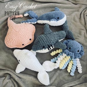 Ocean Crochet Patterns PDF. Big Plush Toys. Set: Jellyfish, Dolphin, Whale and Shark. Amigurumi Sea Animals. DIY Aquarium. Baby Gifts