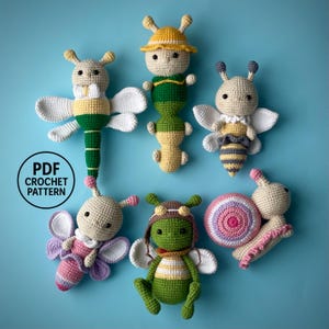 Bug Crochet Patterns PDF. Bee, Butterfly, Dragonfly, Snail, Caterpillar. DIY Garden Animals