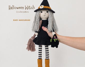 Witch Crochet Pattern PDF.  Halloween Doll. Gothic Fall Decor. Spooky Nordic Amigurumi. Scandinavian Style. Easy Tutorial
