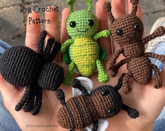 Bug Crochet Pattern PDF. Mini Amigurumi Set: Spider, Grasshopper, Ant, Fly. Creepy Crawly Toys