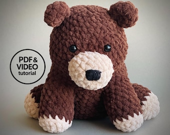 Teddy Bear Crochet Pattern PDF. Plush Bear Amigurumi. Step-be-step & Video Tutorial