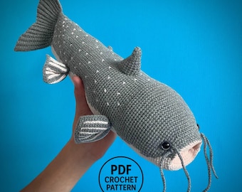 Catfish Crochet Pattern PDF. Amigurumi River Fish Toy. DIY Freshwater Animal
