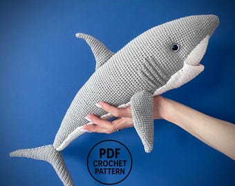 Shark Crochet Pattern PDF. Amigurumi White Shark Toy. Realistic Ocean Animals