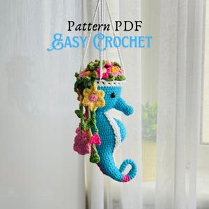 Motif végétal au crochet PDF. Hippocampe à suspendre. Cadeau de la Saint-Valentin. Cintre végétal pour voiture. Crochet de panier suspendu. Tutoriel sur le modèle américain