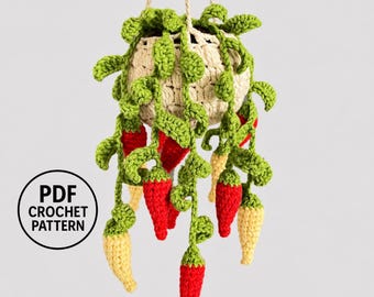 Chili Pepper Hanging Crochet Pattern PDF. Amigurumi Vegetable Plant. Kitchen Decor