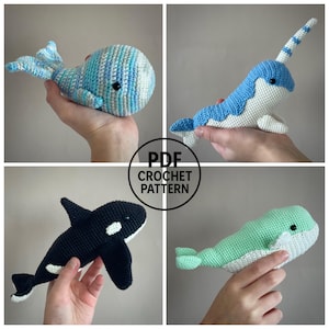 Meerestiere Häkelanleitung PDF. Bündel: Narwal, Beluga, Wal, Orca. Amigurumi DIY