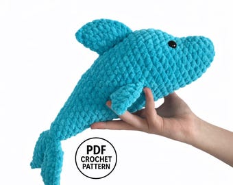 Patrón de ganchillo de delfín en PDF. Amigurumi para hacer tú mismo. Juguete de peluche de animal marino.