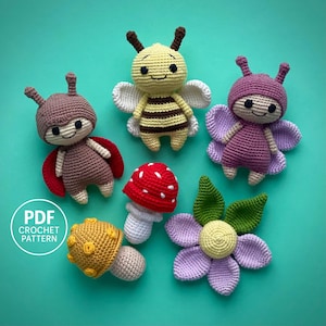 Insecten amigurumi haakpatroon pdf: bij, vlinder lieveheersbeestje, knuffeltutorial