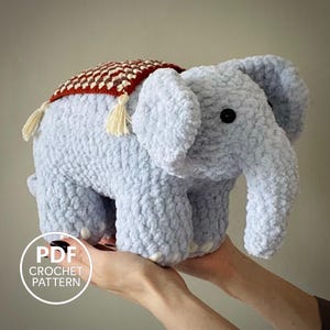 ゾウのかぎ針編みパターン（PDF）。ぬいぐるみの編みぐるみ。大型おもちゃの作り方