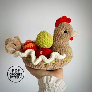 Easter Chicken Crochet Pattern with Eggs. Amigurumi Hen Basket PDF. Home Decor