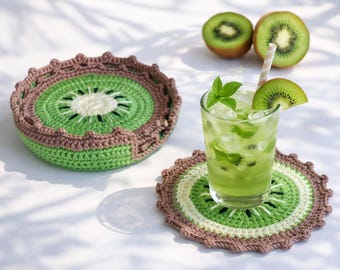 4 Sous-Verres En Crochet Fruits - Pastèque, Kiwi, Orange, Ananas - Décoration Table Amusante