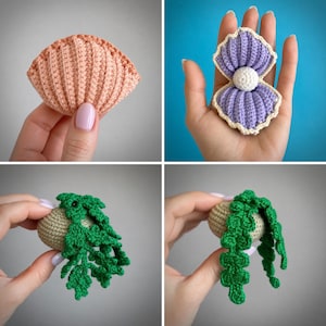 10-i-1-virkmönster för akvarier i PDF-format. 10-i-1-amigurumi med havsdjur. Fisk, mussla, sjöstjärna, snigel, sjögräs bild 9
