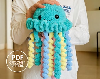 Jellyfish Crochet Pattern PDF. Plush Amigurumi. DIY Ocean Animals Tutorial. Large Jellyfish