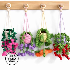 Crochet Hanging Plants Pattern Set: Berry, Blueberry & Pumpkin. PDF + Video Tutorial