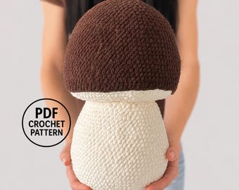 No Sew Porcini Mushroom Crochet Pattern. Giant Plush Mushroom.  Amigurumi Woodland Decor. Nursery & Kids Room Cushion