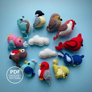 Amigurumi Bird Crochet Pattern Set PDF. Baby Mobile Birds. Nursery Decor. Chickadee, Cardinal, Robin