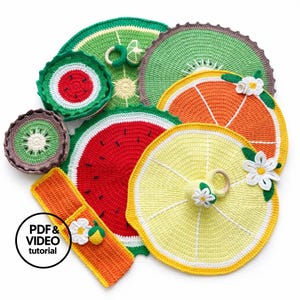 Fruit Placemats Crochet Pattern: Kiwi, Lemon, Watermelon, Orange, Lime. Table Decor. PDF & Video Tutorial