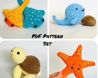 Crochet Pattern Ocean Animals: Stingray, Whale, Turtle, Starfish /Crochet Pattern toys /Ocean creature pattern/Ocean them