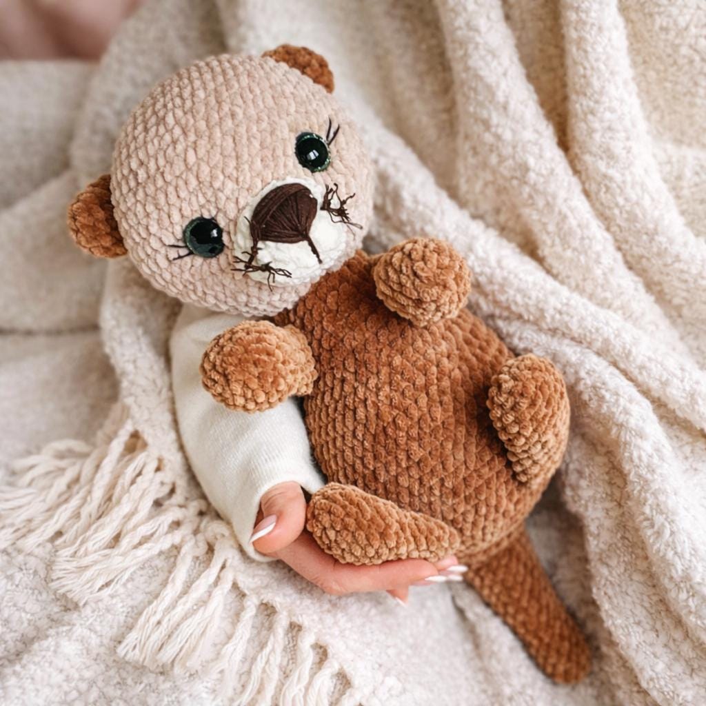 Lucreign Mini loutre de mer au crochet de 7,6 cm, faite à la main, en laine tricotée émotionnellement positive, avec carte de message d'encouragement pour décoration de maison, bureau, cadeau
