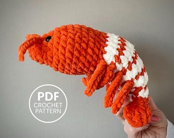 Shrimp Crochet Pattern PDF. Crochet Seafood Toy. DIY Amigurumi Sea Animal