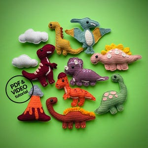 Flache Dinosaurier Häkelanleitungen Set. Applikation Dino Kinderzimmer Dekor. Fantasy Wandelemente PDF