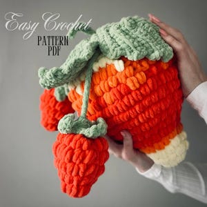 Schemi all'uncinetto a forma di fragola in PDF. Cuscino a forma di fragola. Cuscino decorativo fai da te. Peluche amigurumi. Grande peluche a forma di fragola. Termini in inglese