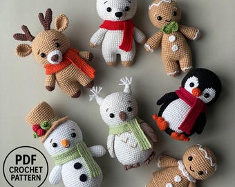 Christmas Crochet Pattern Bundle PDF. Polar Bear. Reindeer. Snowman. Penguin. Snowy Owl. Gingerbread Couple. Winter Decor