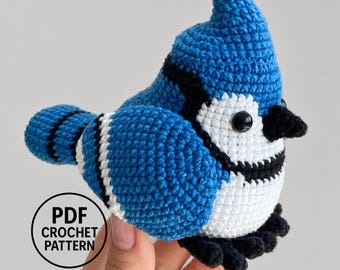 Blue Jay Crochet Pattern PDF. Blue Jay Amigurumi. Bird Crochet Toy. Woodland Bird. Nursery Decor